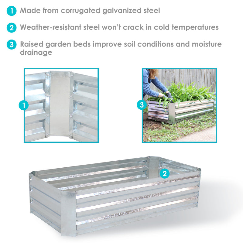 Sunnydaze Galvanized Steel Raised Garden Bed - Rectangle - 48"