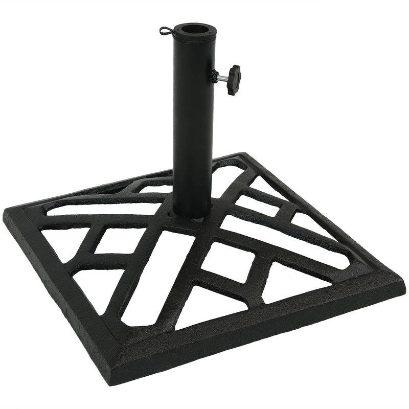 Sunnydaze Modern Geometric Cast Iron Patio Umbrella Base, 17-Inch Square