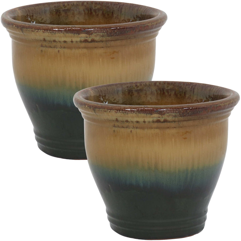 Sunnydaze Studio Glazed Ceramic Planter - Set of 2