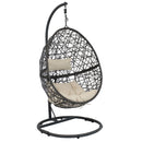 Sunnydaze Caroline Hanging Egg Chair with Steel Stand Set, Resin Wicker, Modern Design, Outdoor Use, Includes Cushion