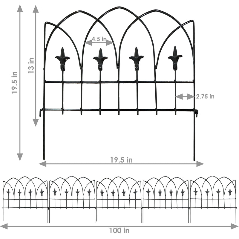 Sunnydaze 5-Piece Bayonne Steel Garden Fence Panels - 8' Overall