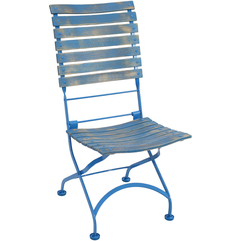 Sunnydaze Cafe Couleur Folding Chestnut Wooden Folding Bistro Chair - Blue