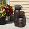 Sunnydaze Stacked Rustic Whiskey Barrel Outdoor Fountain with Lights - 29"