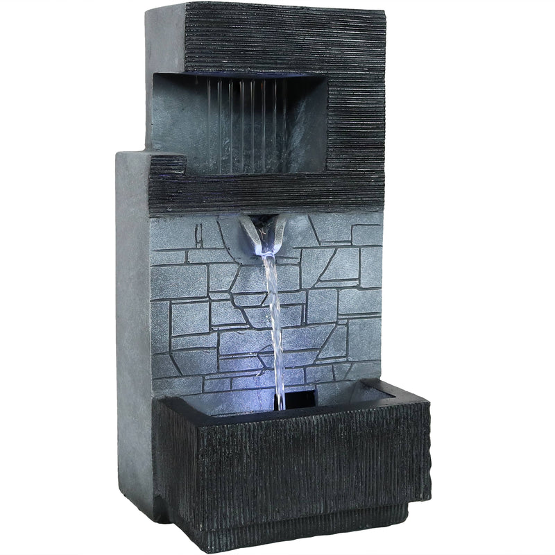 Sunnydaze Brick Wall Modern Tabletop Fountain with LED Light - 13-Inch
