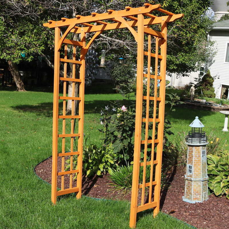 wood outdoor trellis Sunnydaze Wooden Outdoor Garden Arbor