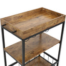 Top tray and left side handle of the industrial bar cart 