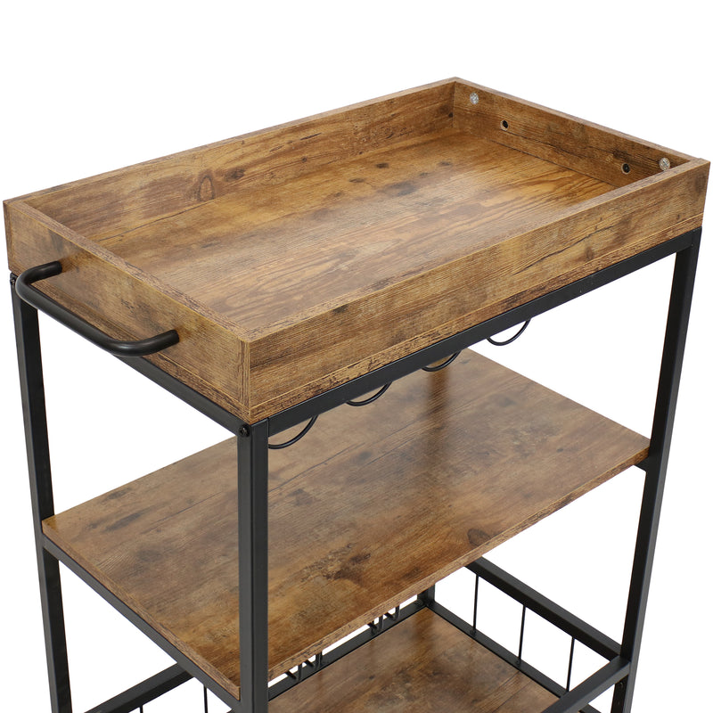 Top tray and left side handle of the industrial bar cart 