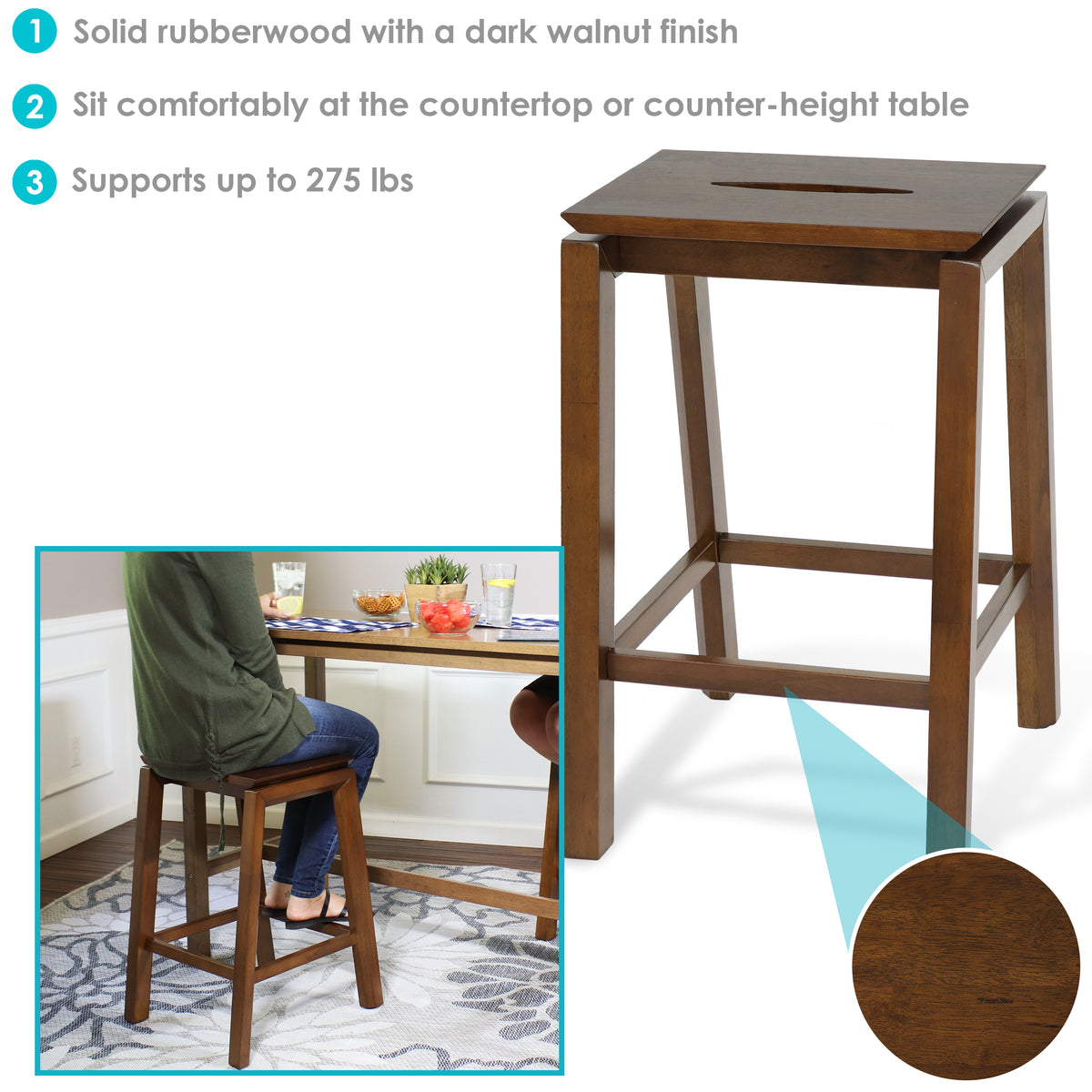 Sunnydaze Set of Modern Counter-Height Stools Dark Walnut