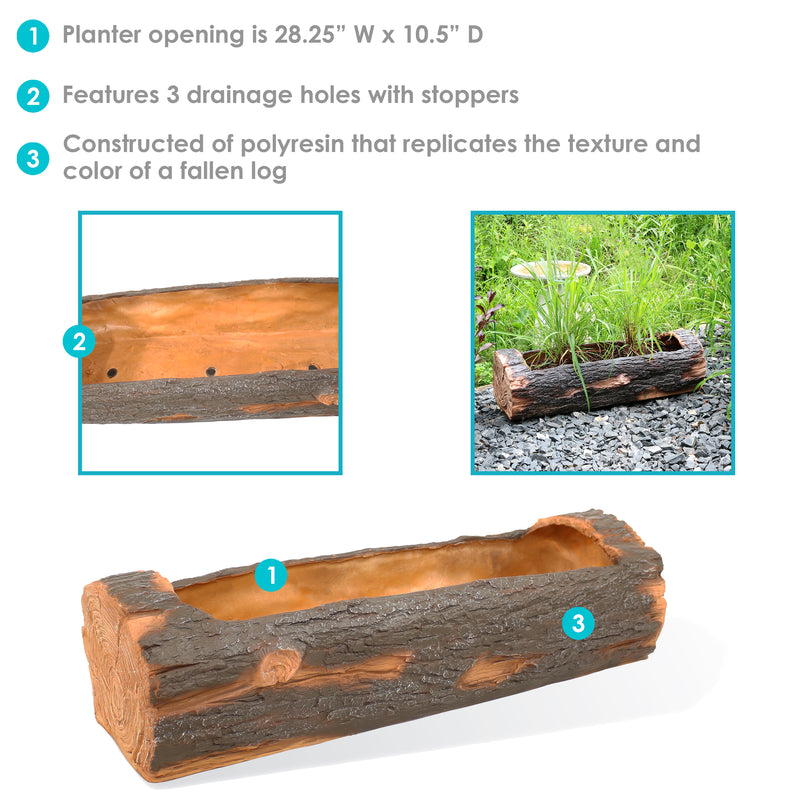 log plant pot Sunnydaze Outdoor Rustic Polyresin Log Flower Pot Planter