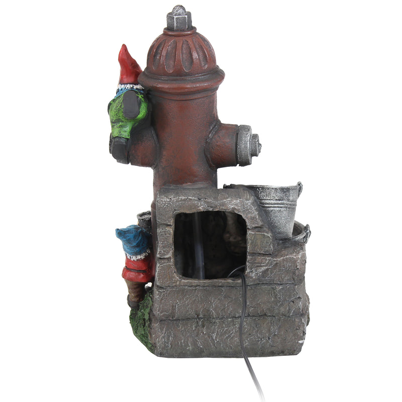 Sunnydaze Fire Hydrant Gnomes Outdoor Water Fountain with LED Light - 16"