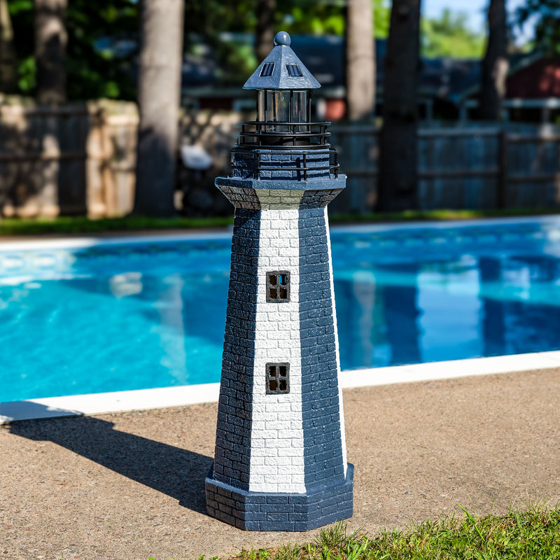 Sunnydaze Solar Striped LED Lighthouse Outdoor Decor - 36"