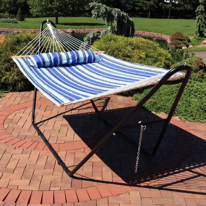 Sunnydaze Quilted 2-Person Hammock with Multi-Use Universal Stand