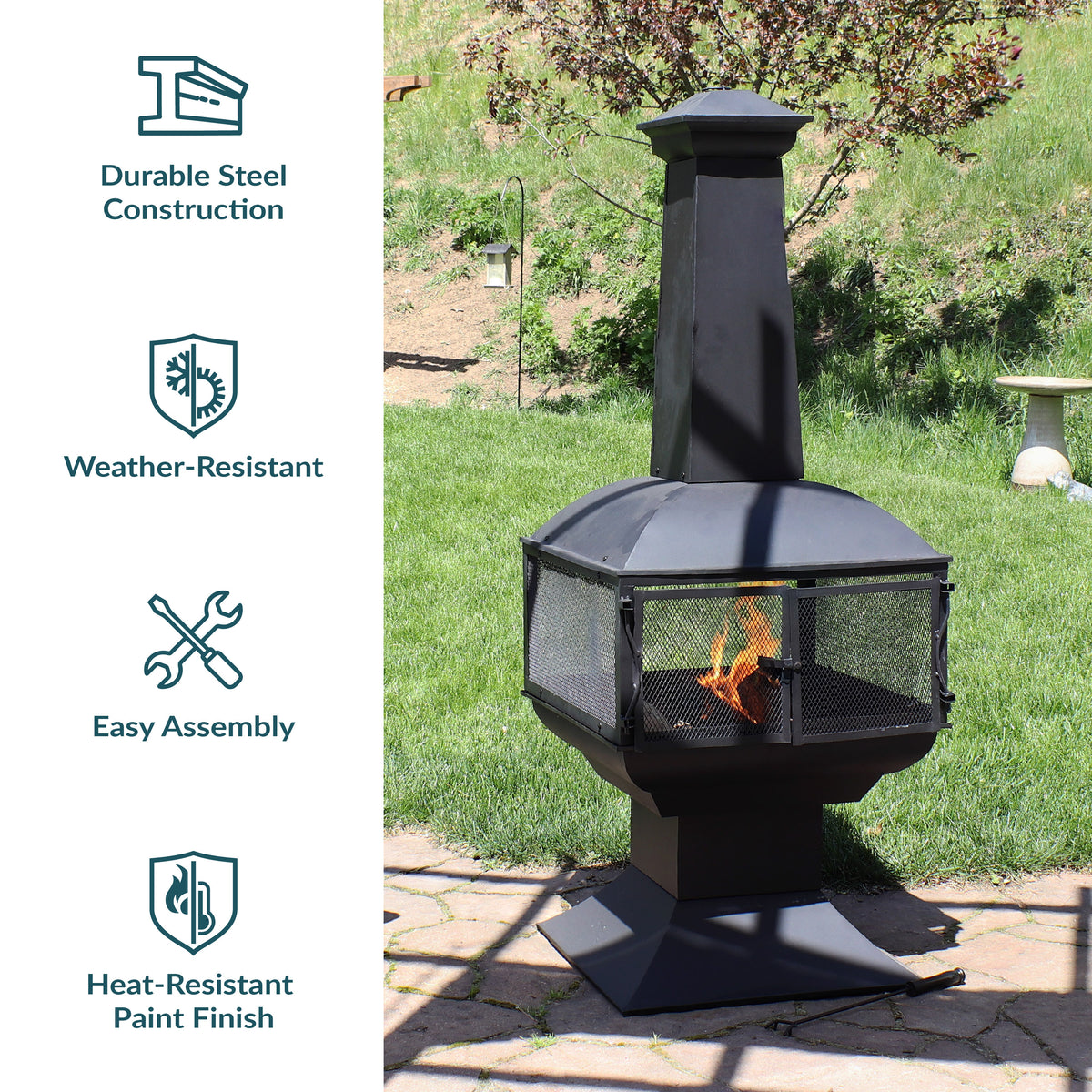 Sunnydaze Wood-Burning Steel Chiminea Outdoor Fireplace - 57