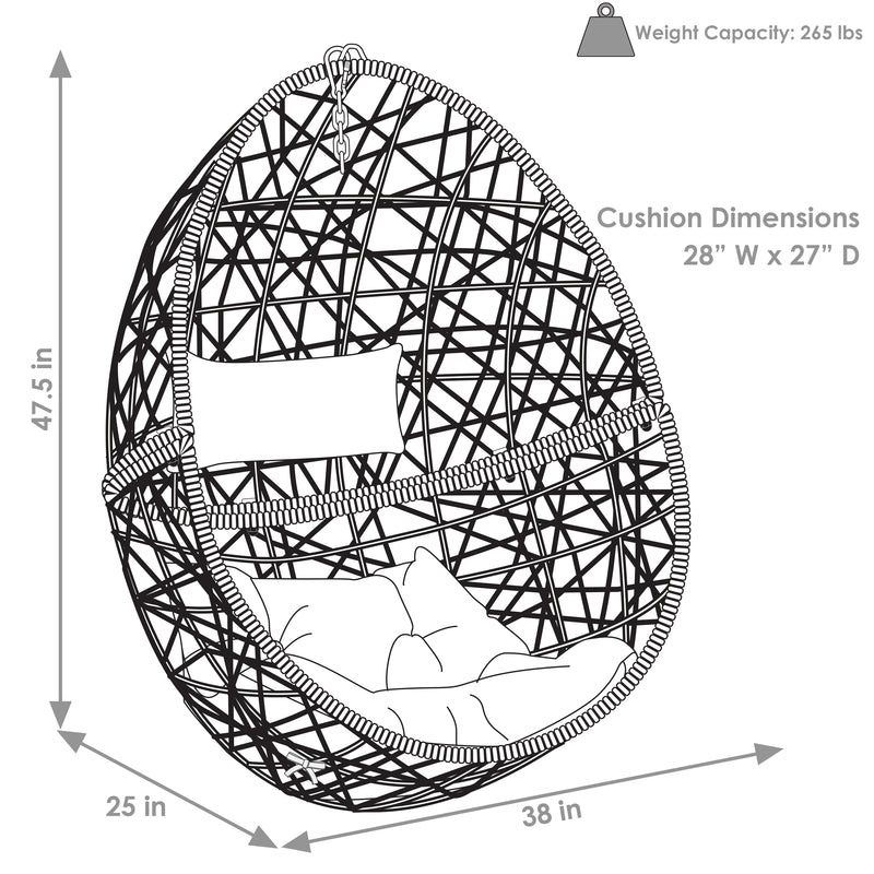 Sunnydaze Caroline Outdoor Hanging Egg Chair with Cushion