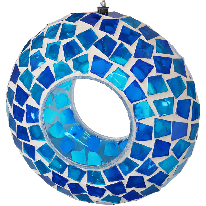 Sunnydaze Blue Mosaic Fly-Through Hanging Bird Feeder - 6-Inch