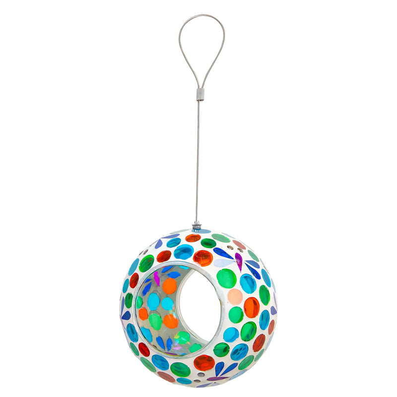 Sunnydaze Round Mosaic Glass Hanging Bird Feeder - 6"