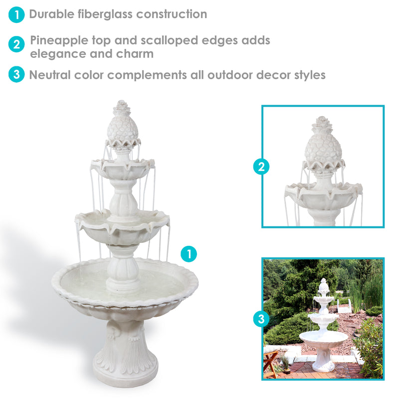 Sunnydaze Welcome 3-Tier Outdoor Water Fountain for Garden - 57"