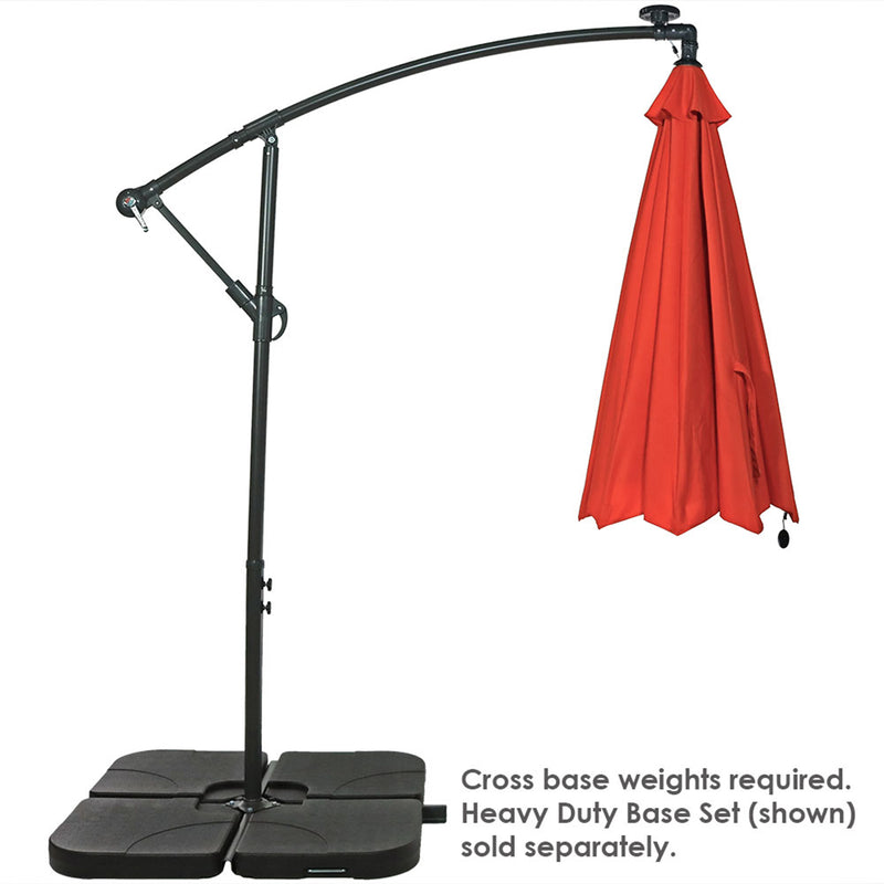 heavy duty solar patio umbrella Sunnydaze Decor 10' Offset Cantilever Solar Patio Umbrella with LED Lights Crank and Cross Base