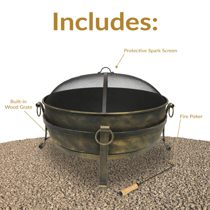 Sunnydaze Cauldron Outdoor Fire Pit with Spark Screen