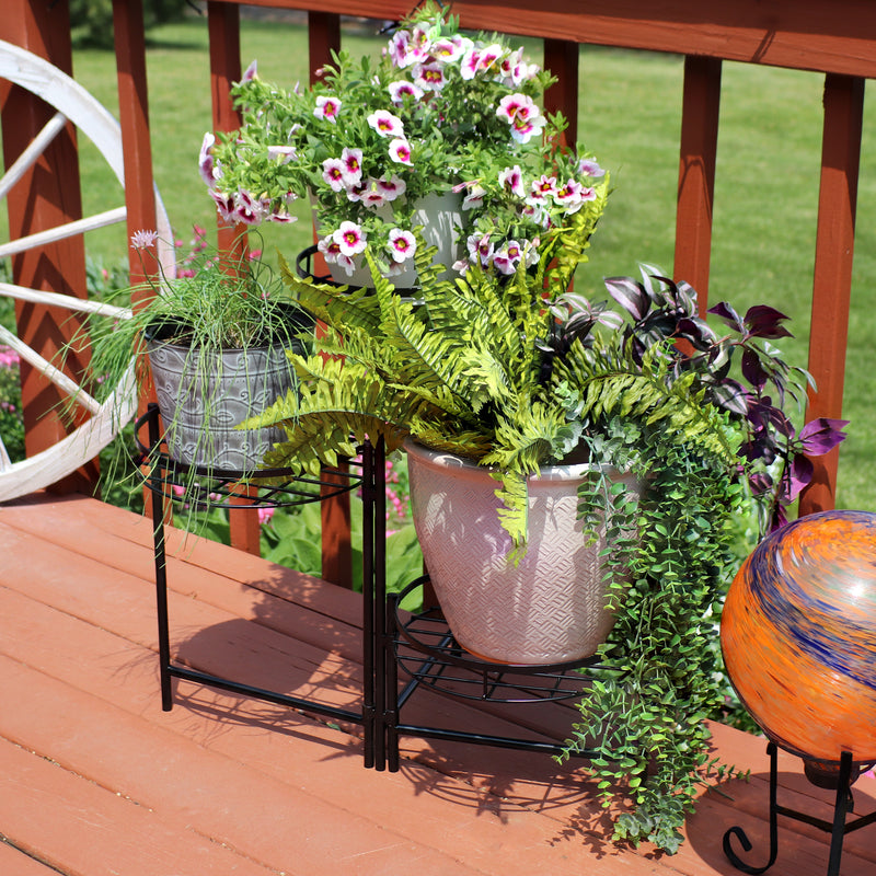 planter pots on stands Sunnydaze 22 in. Black Iron 3-Tiered Plant Stand (2-Pack)