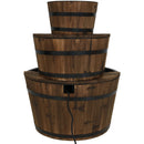 Sunnydaze Rustic 3-Tier Wood Barrel Water Fountain - 30" H