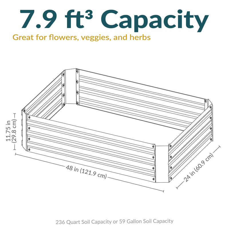 Sunnydaze Galvanized Steel Raised Garden Bed - Rectangle - 48"