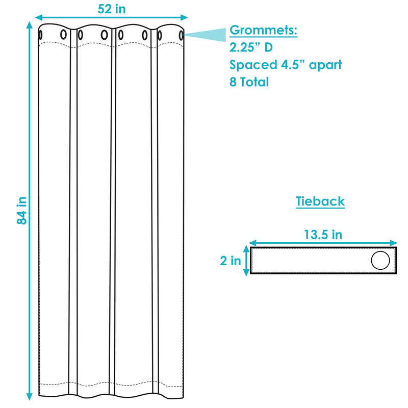 Dimension image for the 84-inch single curtain panel.