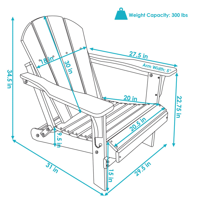 Sunnydaze Folding Adirondack Chair - 300-Pound Capacity - 34.5" H