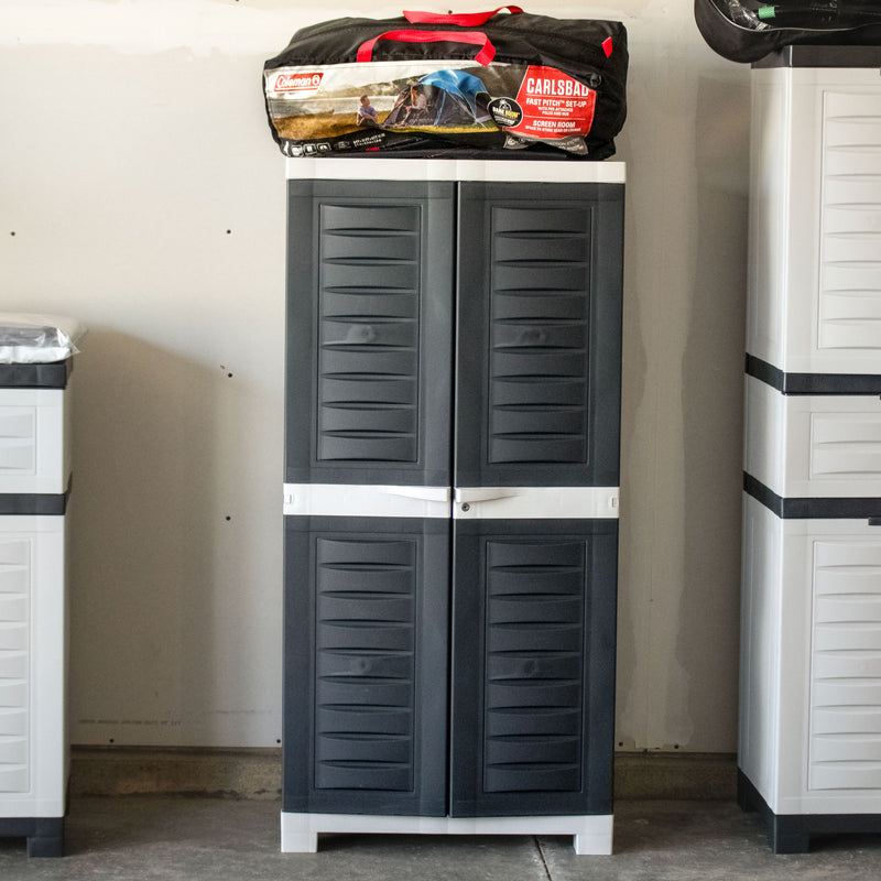 Sunnydaze Plastic Lockable Storage Cabinet with 3 Adjustable Shelves - Gray