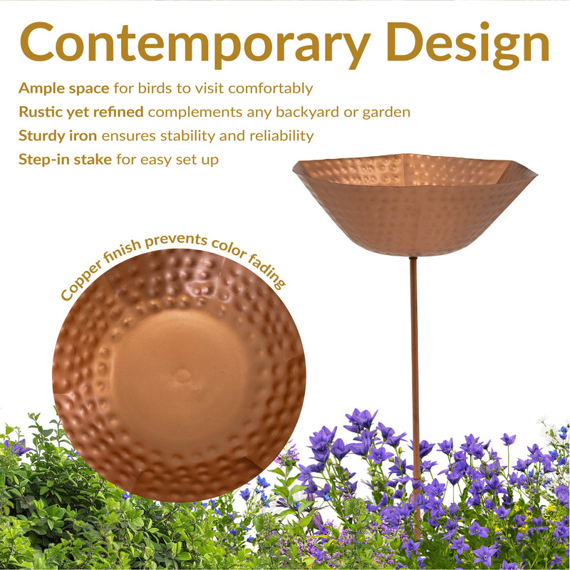 Sunnydaze Staked Copper Bird Bath with UV-Resistant Finish - 34.25" H