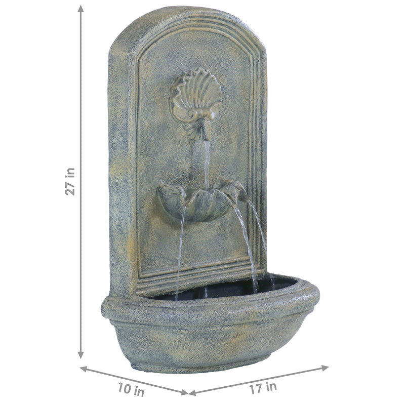 Sunnydaze Seaside Outdoor Solar Wall Fountain with Battery Backup - 27" H