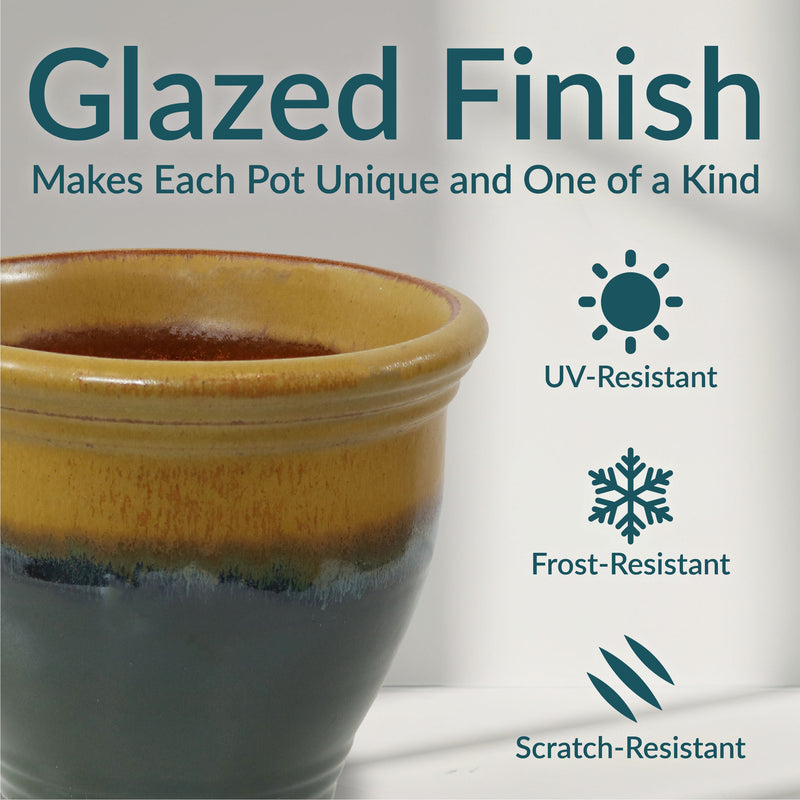 Sunnydaze Studio Glazed Ceramic Planter with Drainage Holes - Set of 2