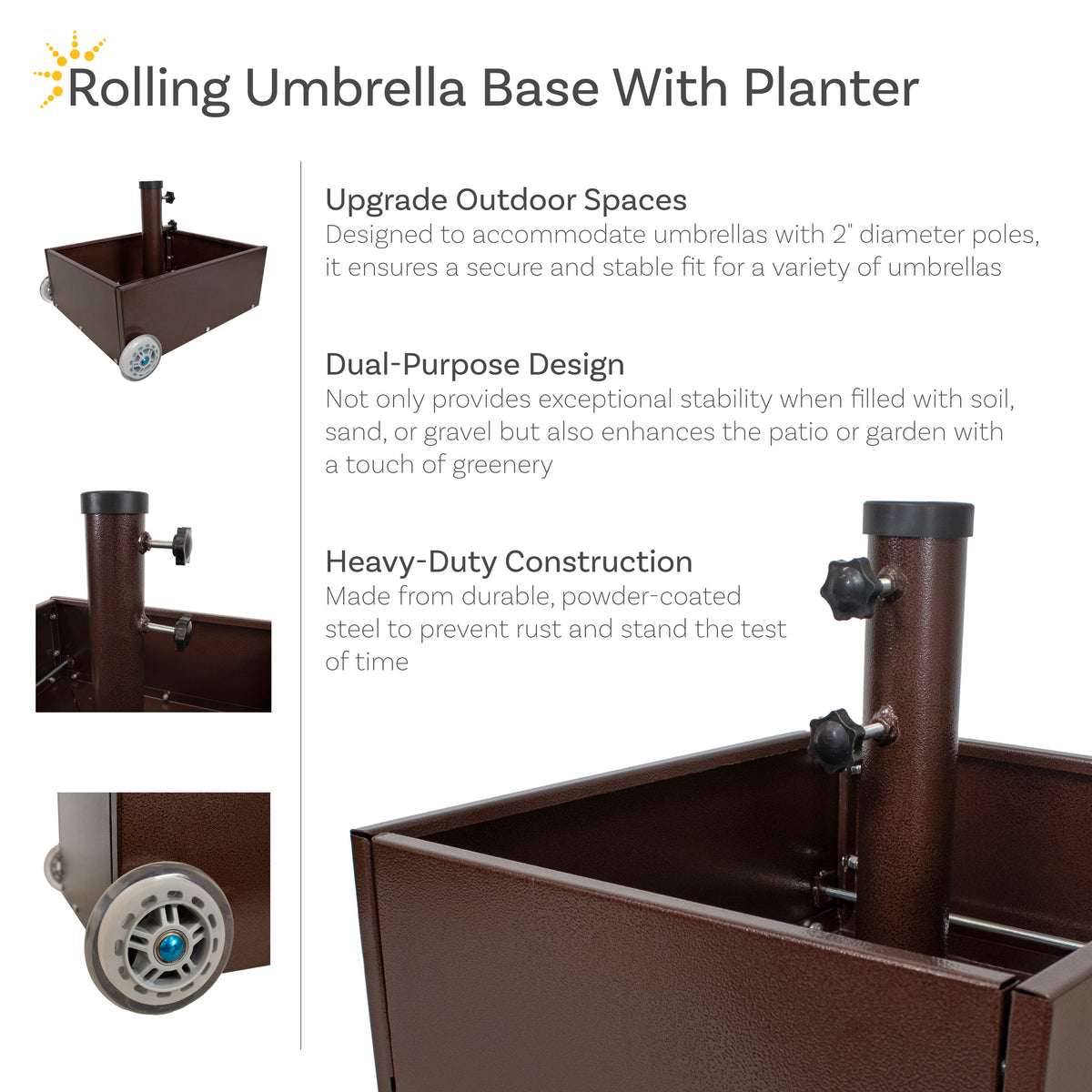 Sunnydaze Outdoor Umbrella Base with Fillable Planter and Wheels