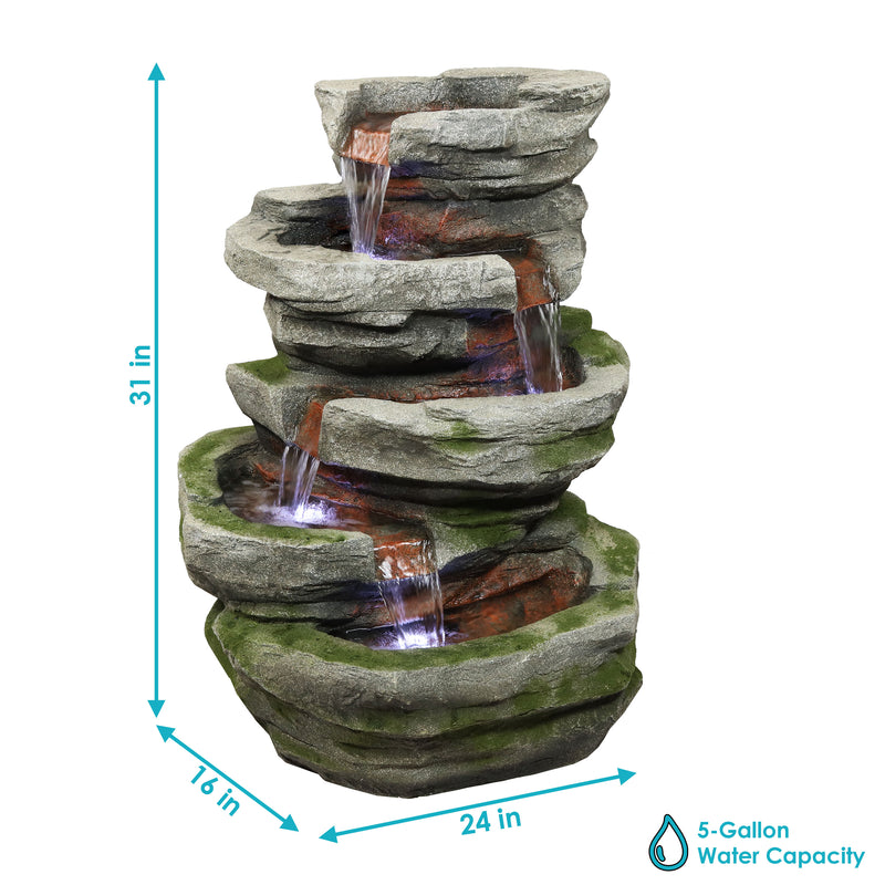 Sunnydaze Cobblestone Rock Waterfall Fountain with LED Lights - 31" H