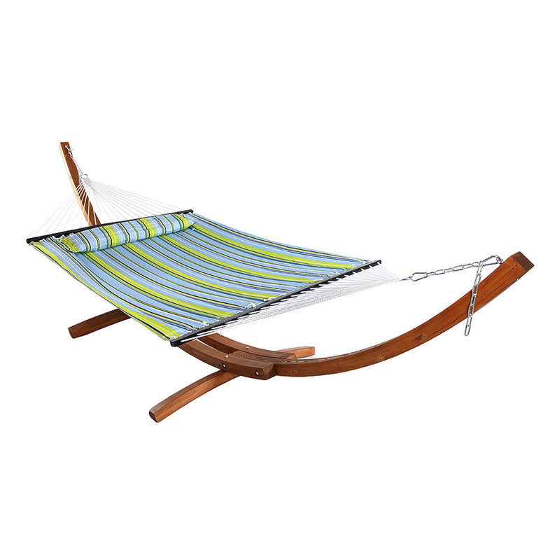 Sunnydaze 2-Person Double Hammock with Wooden Stand - Quilted Fabric - 400 Pound Capacity - Color Options