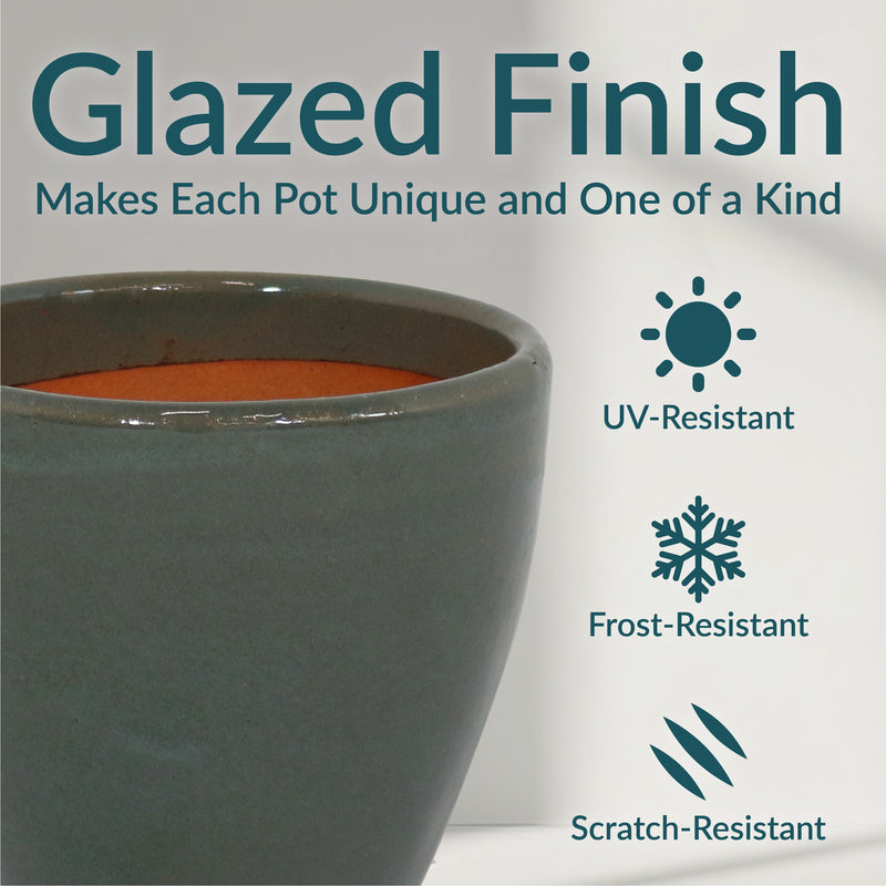 Sunnydaze Resort Glazed Ceramic Planter with Drainage Holes - Set of 2