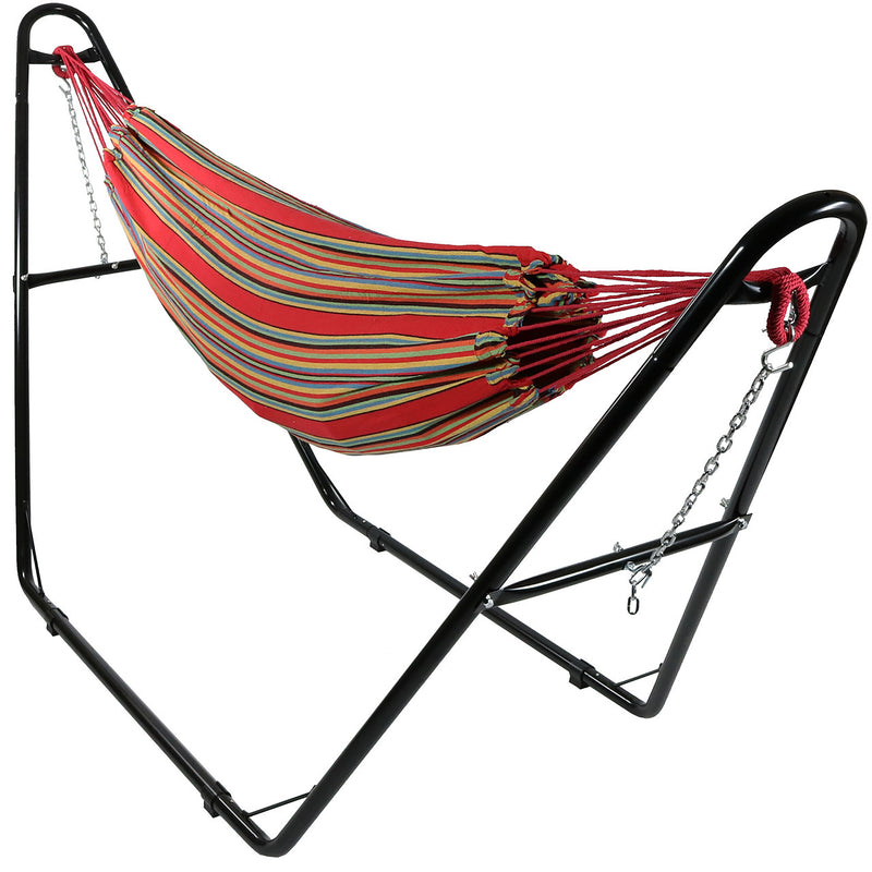 Sunnydaze Brazilian 2-Person Hammock with Universal Multi-Use Steel Stand, for Outdoor Use