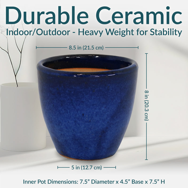 Sunnydaze Resort Glazed Ceramic Planter with Drainage Holes - Set of 2