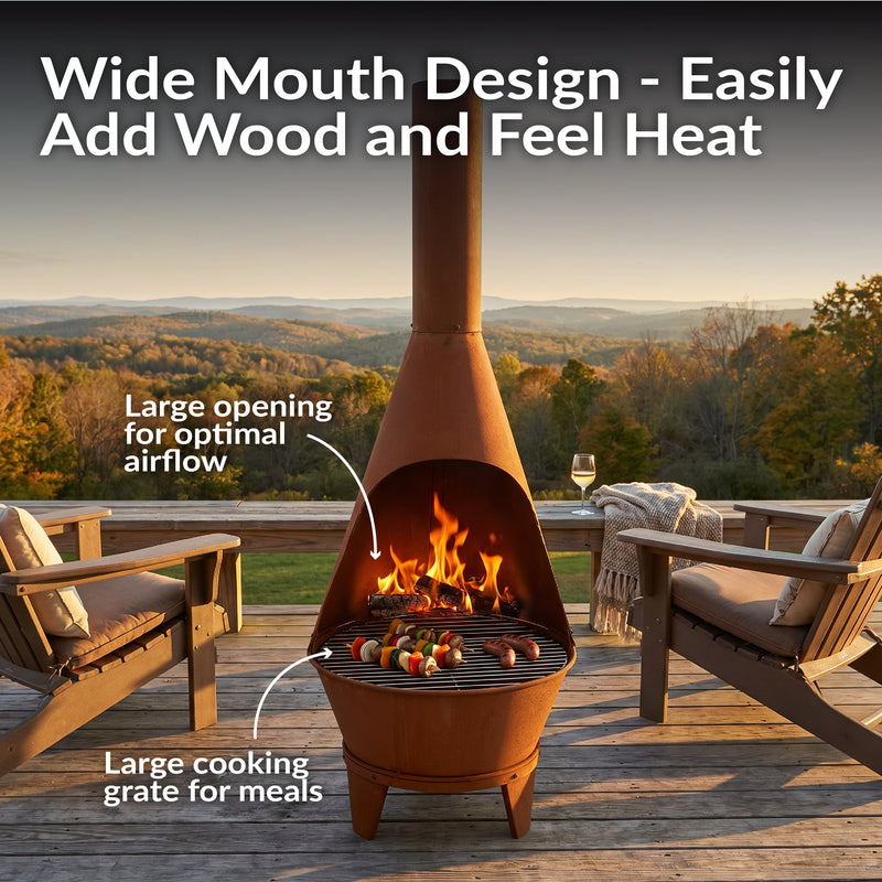 Sunnydaze Large Chiminea Outdoor Fireplace with Grill Grate