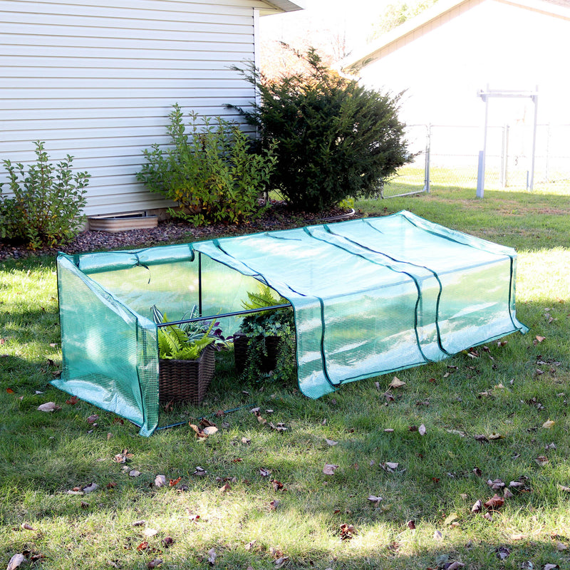 slanted mini greenhouse with zippered doors