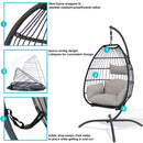 Sunnydaze Oliver Resin Wicker Egg Chair and Stand - Gray Cushions