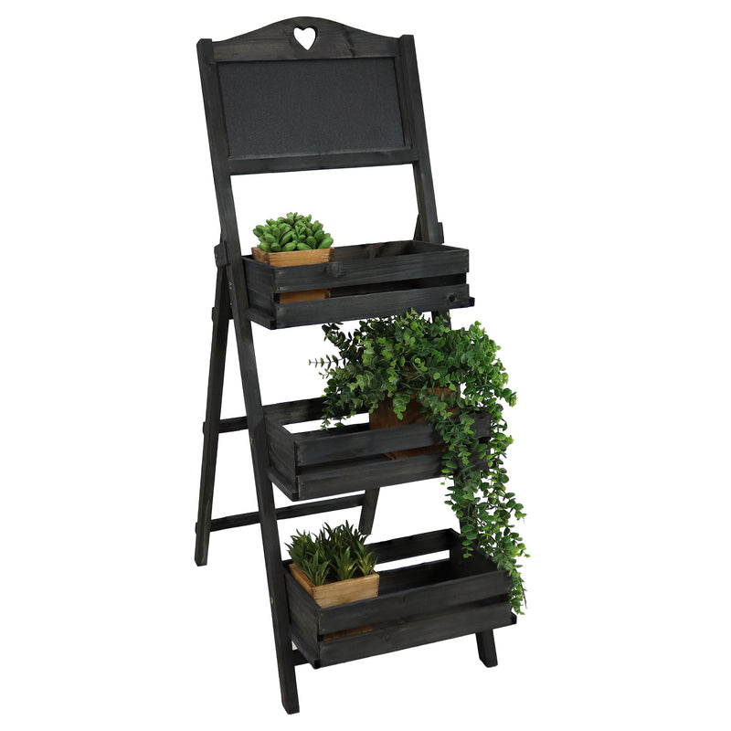 Sunnydaze Country Heart 3-Tier Wooden Plant Stand with Chalkboard - 41" H