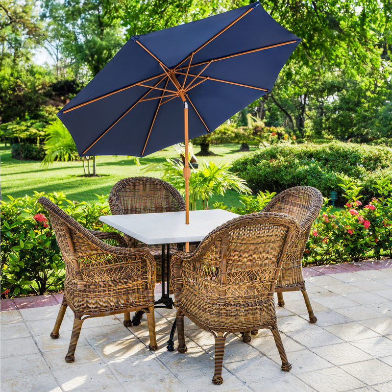 Sunnydaze 8.5 ft Outdoor Patio Umbrella with Tilt, Crank and Vent Faux Woodgrain Finish Navy Blue