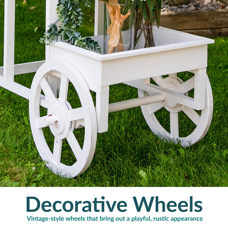 Sunnydaze 3-Tiered Flower Cart Display Stand with Wheels - White