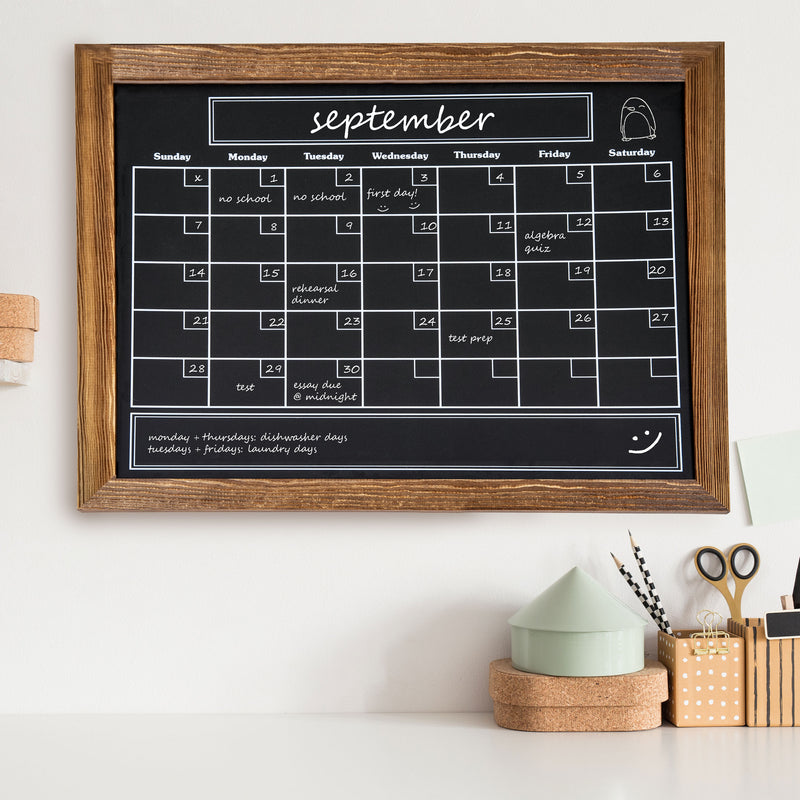 Sunnydaze 30" x 24" Magnetic Chalkboard Calendar For Wall with Chalk and Eraser