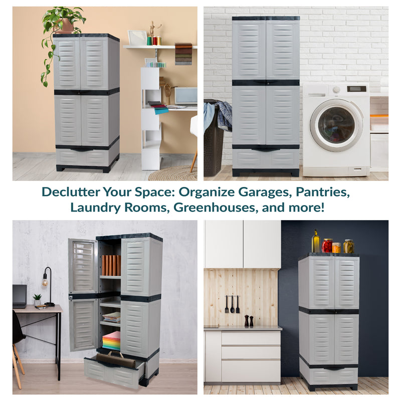 Sunnydaze 3-Shelf Plastic Lockable Storage Cabinet - 57.5"