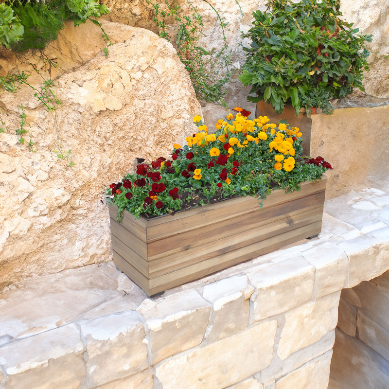 Sunnydaze Rectangular Wood Planter Box with Plastic Liner