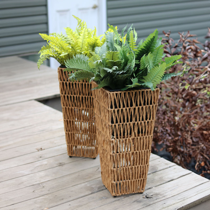 outdoor wicker pots for plants Sunnydaze Hyacinth Outdoor Poly-Wicker Planters - Set of 2