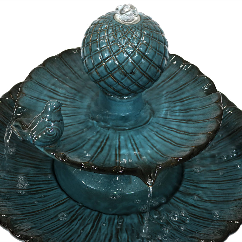 Sunnydaze Resting Birds Ceramic 2-Tiered Outdoor Water Fountain - 27"