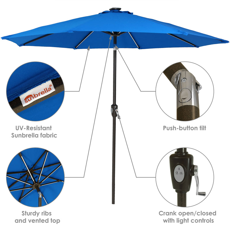 Sunnydaze 9' Solar Sunbrella Umbrella with Push-Button Tilt and Crank